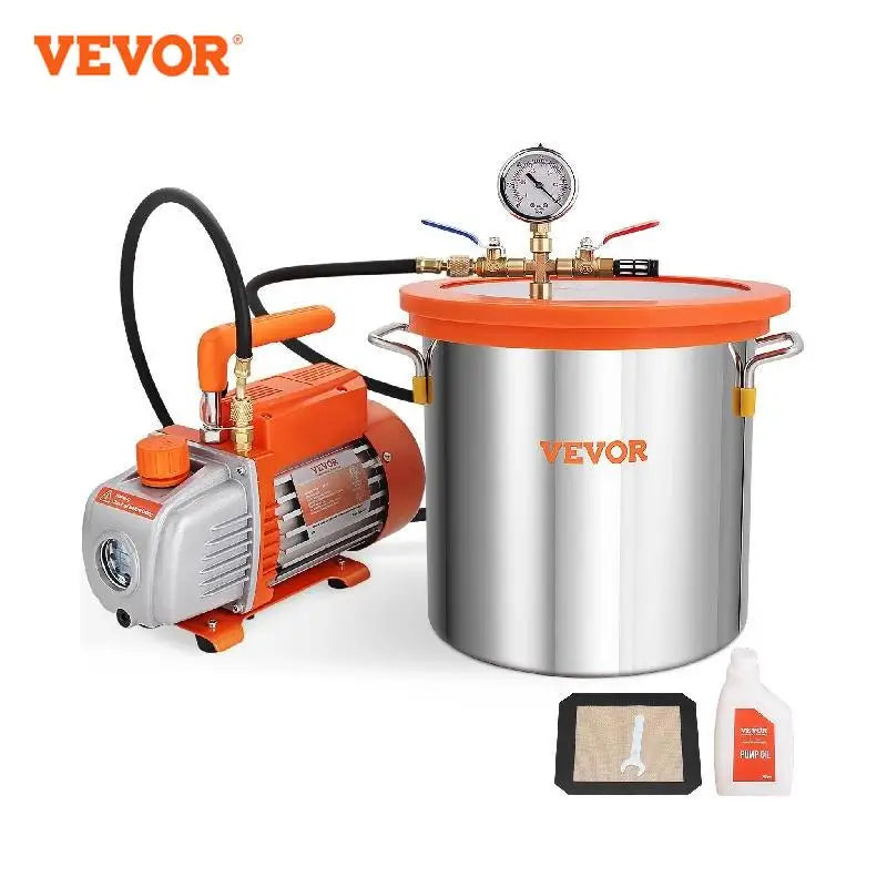 VEVOR Pompe à Vide 100L/min Chambre Vide 11L Kit Dégazage 3Gal 1 Étage Puissante Silencieuse  Fiable Résine Époxy Laboratoire