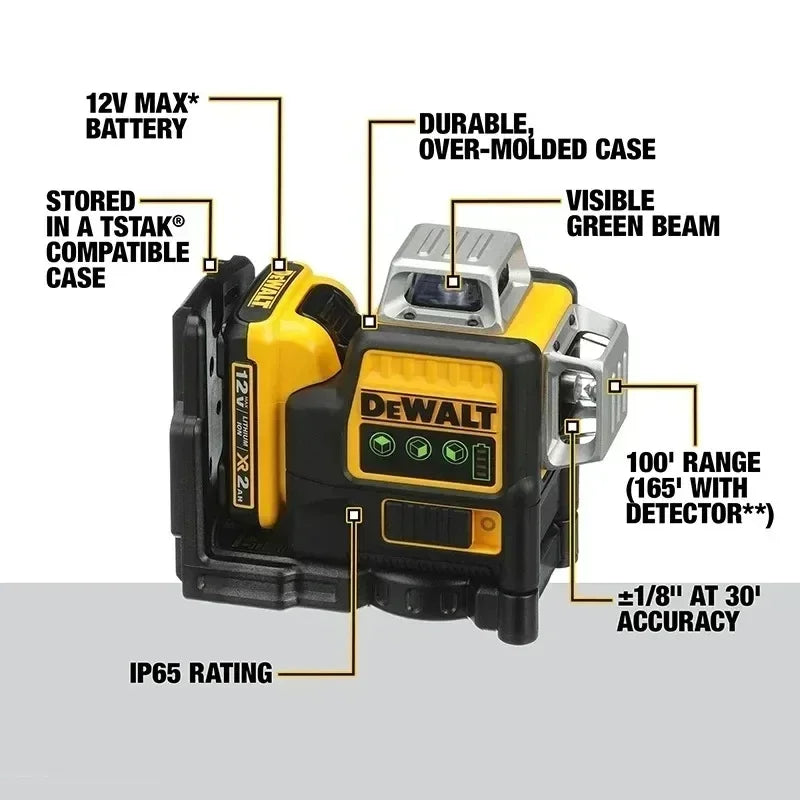 Dewalt – batterie au Lithium 12V verticale, 3 côtés x 360 degrés, 12 lignes, niveau Laser, compteur vert horizontal, outil extérieur, nouveauté 2025