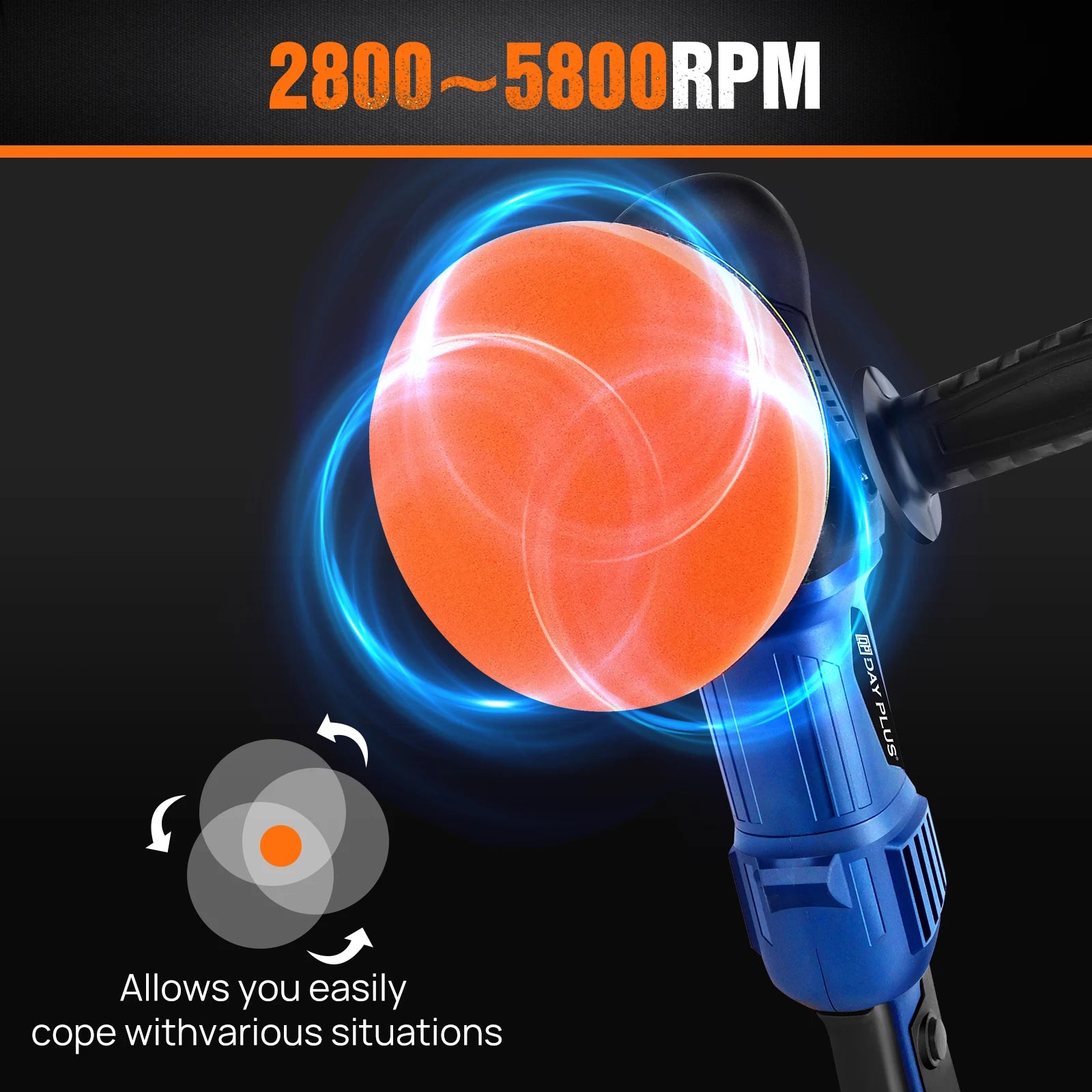 Tampon de polissage électrique 920W, double Action, orbital aléatoire, plaque de 120mm, 6 vitesses variables 2800-5800 tr/min, tampon éponge, tampon en laine