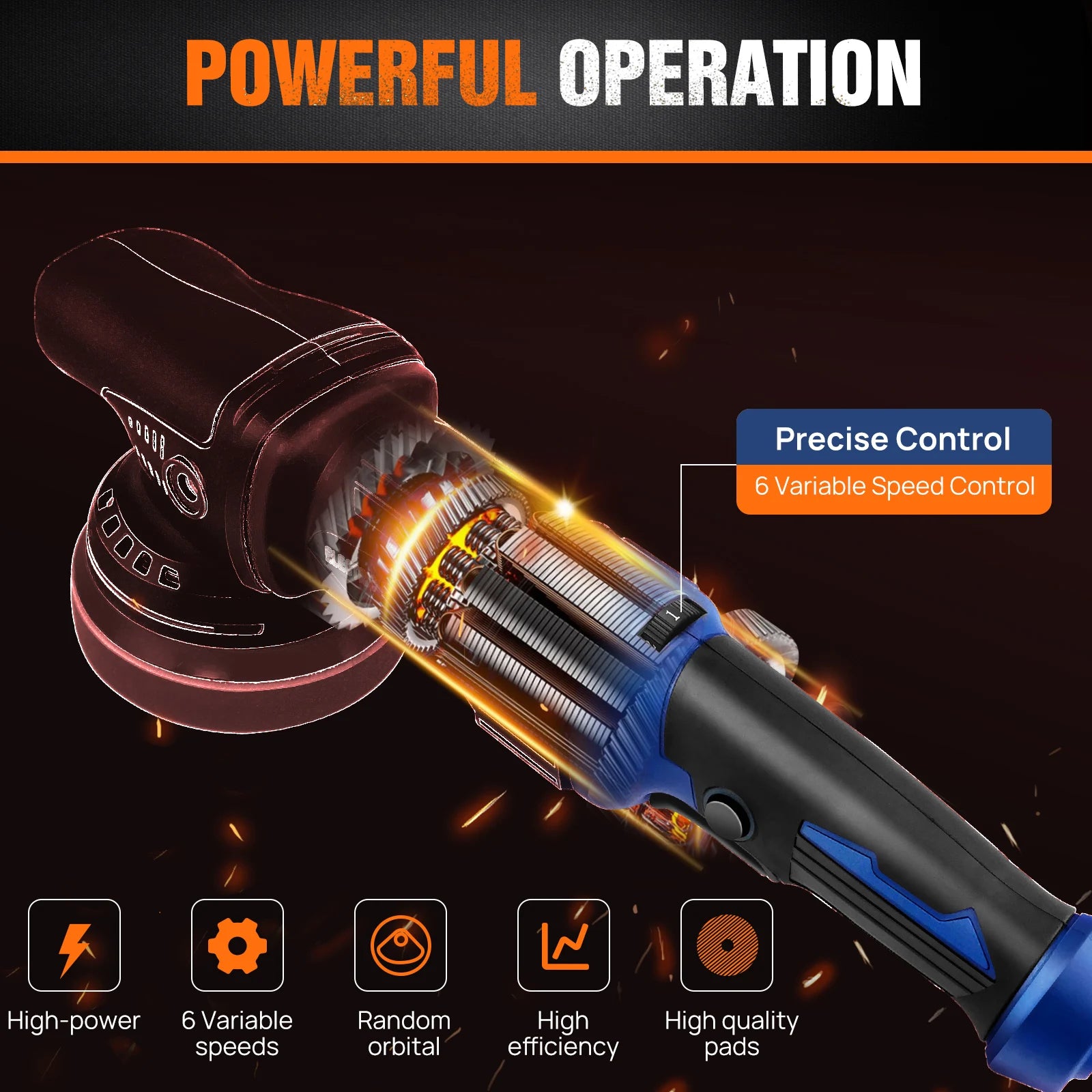 Tampon de polissage électrique 920W, double Action, orbital aléatoire, plaque de 120mm, 6 vitesses variables 2800-5800 tr/min, tampon éponge, tampon en laine