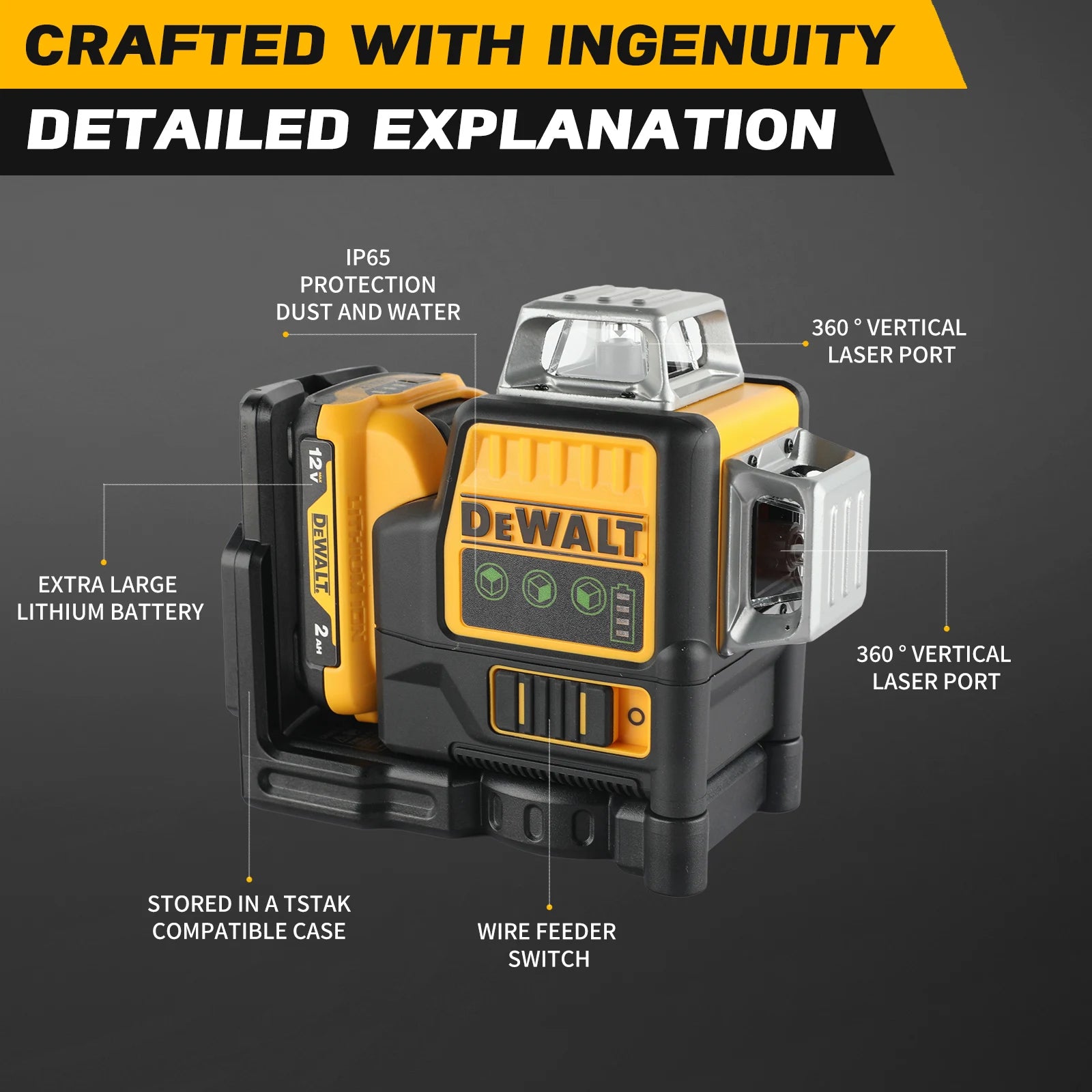 2025 Nouveau Niveau Laser DEWALT DW089LG – Batterie 12V Lithium, Lignes Vertes 360° Horizontales & Verticales, Couverture sur 3 Côtés – Précision Pro pour Bricolage et Chantier