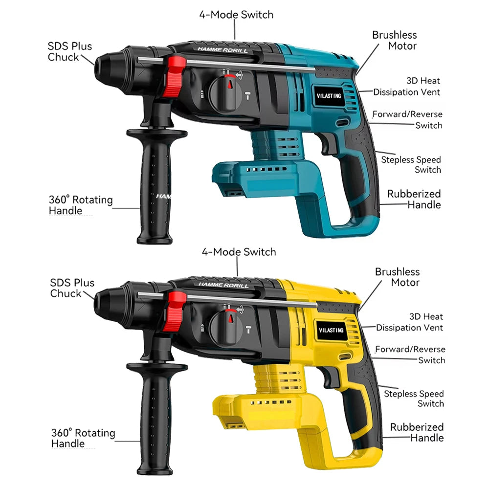 Perceuse à percussion électrique sans balais de 26MM, outils électriques multifonctionnels rotatifs sans fil rechargeables adaptés à la batterie MA KITA/Dewalt 18V