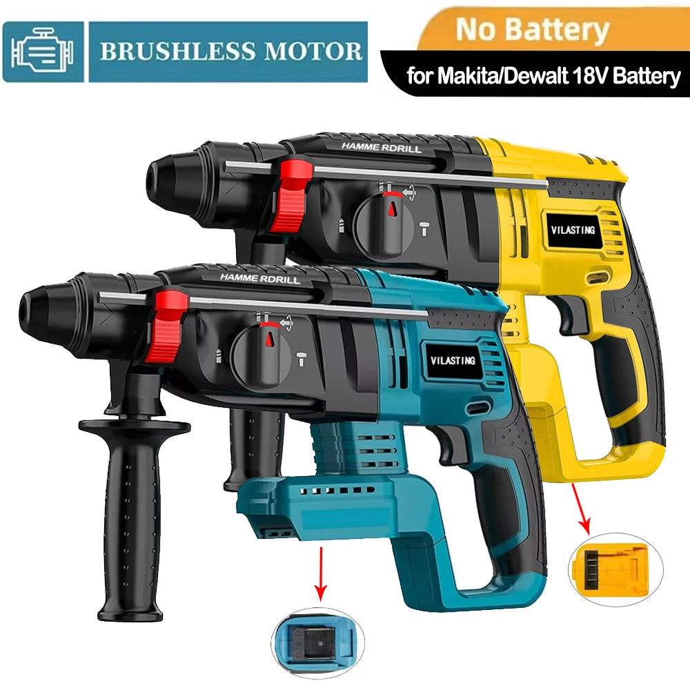 Perceuse à percussion électrique sans balais de 26MM, outils électriques multifonctionnels rotatifs sans fil rechargeables adaptés à la batterie MA KITA/Dewalt 18V