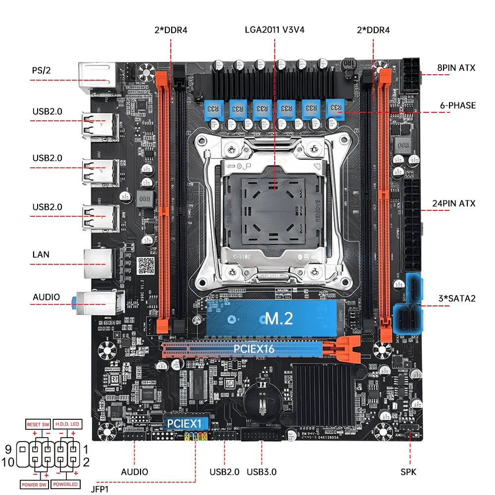 MOUGOL nouveau jeu de carte mère X99 avec Intel Xeon E5 2680 V4 et DDR4 16G (8G * 2) 2133MHz RAM double canal M.2 NVME pour hôte de bureau