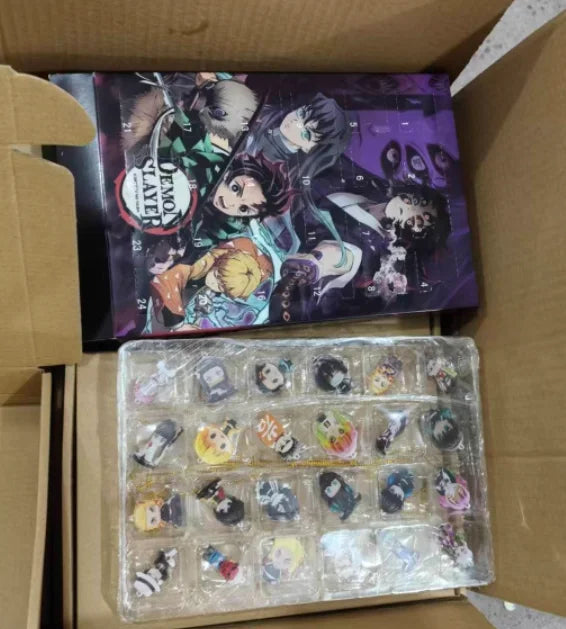 Calendrier de l'Avent Demon Slayer 2025, boîte Surprise de 24 jours, 2 figurines de dessin animé, compte à rebours périphérique, jouet de noël pour enfants, cadeau