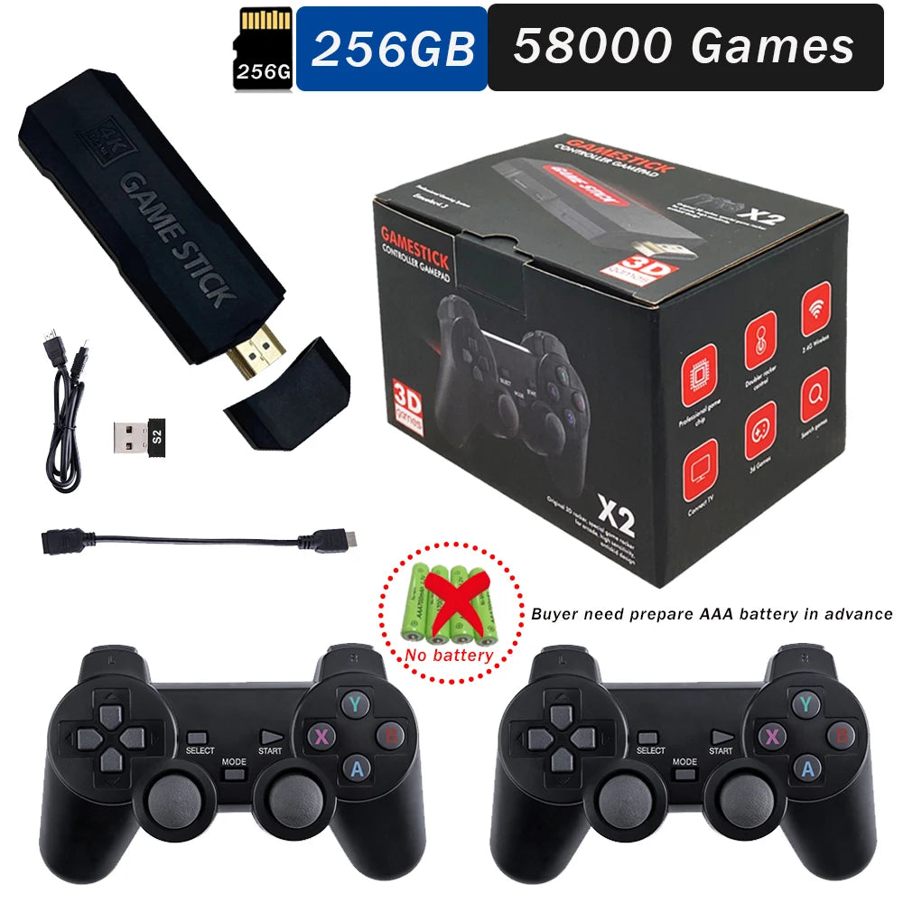 Console de jeu vidéo GD10 X2 Pro 4K HD 2024, Double contrôleur sans fil rechargeable 2.4G pour 64 go 128 go et 256 go 58000 jeux