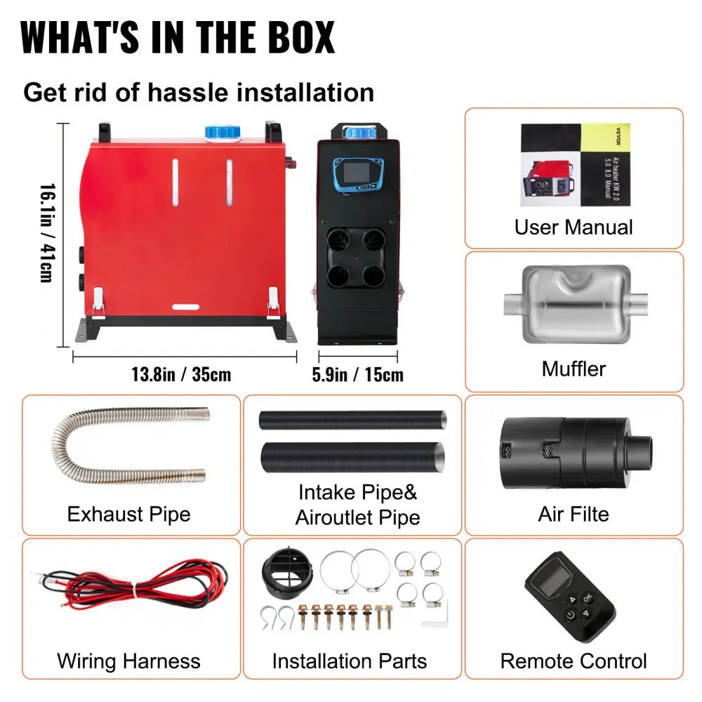 VEVOR – chauffage de voiture à Air Diesel, 5/8kw, 12V, avec télécommande, interrupteur LCD, silencieux, pour camion, bateau, camping-car, chauffage auxiliaire de stationnement