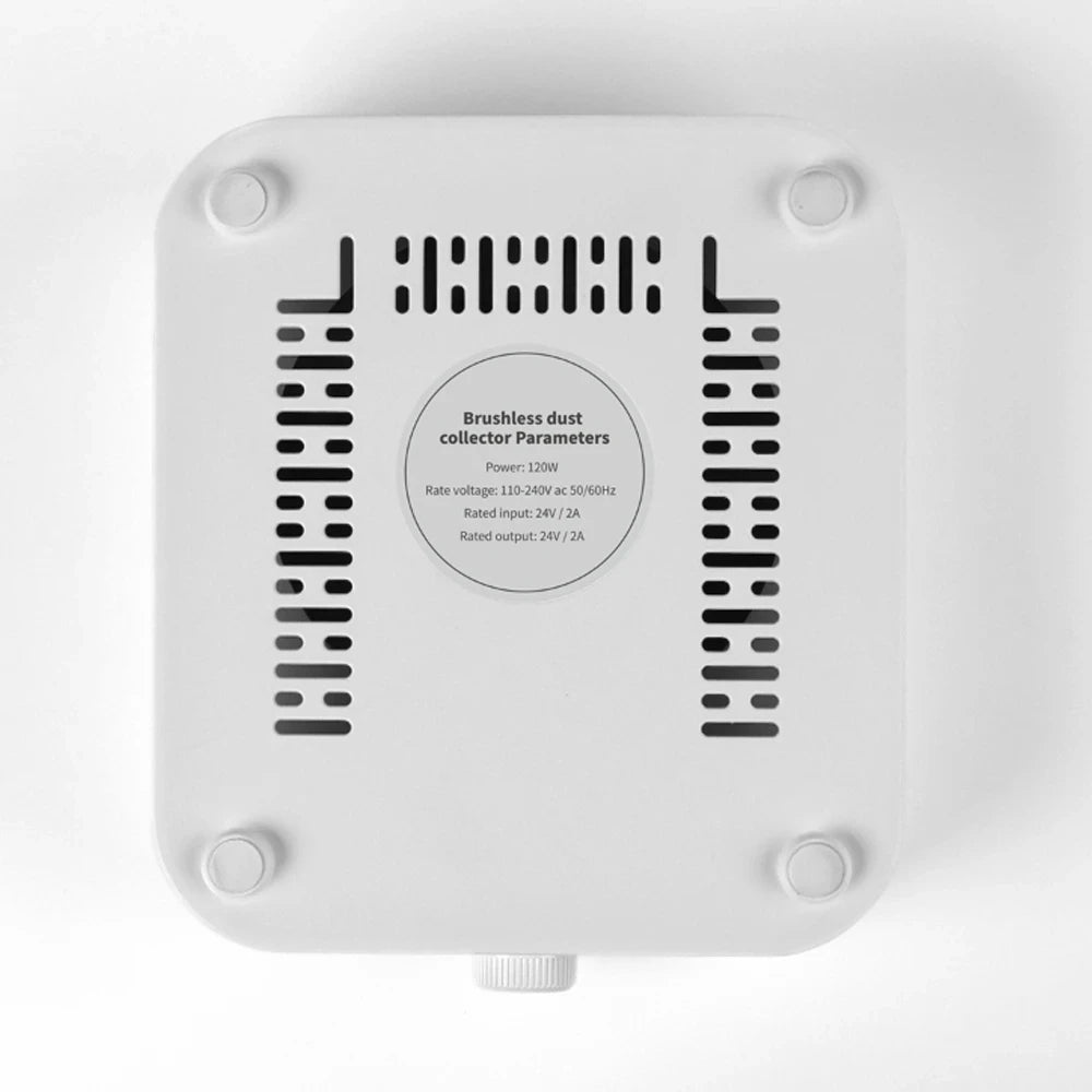 Aspirateur à ongles sans balais à turbine, aspiration puissante 120 W, pour manucure, avec filtre amovible et vitesse réglable.