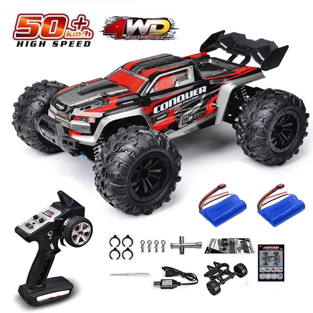 Voiture télécommandée tout-terrain 4x4 haute vitesse 70 km/h avec phares LED, moteur brushless 4WD, échelle 1/16, jouet Monster Truck idéal pour les garçons. Cadeau parfait pour les garçons.
