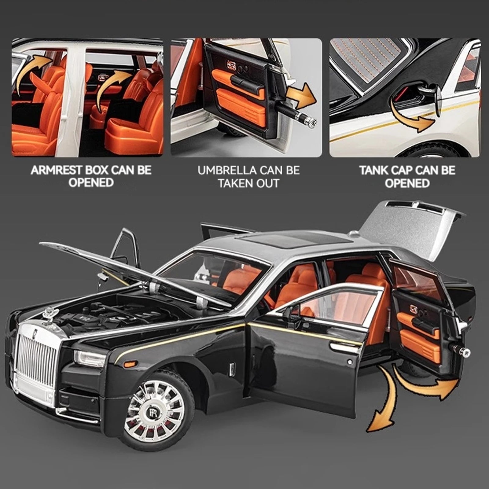 Voiture miniature Rolls-Royce Phantom à l'échelle 1:18, en alliage de zinc, avec rétrofriction, effets sonores et lumineux, modèle réduit réaliste (Toy111).