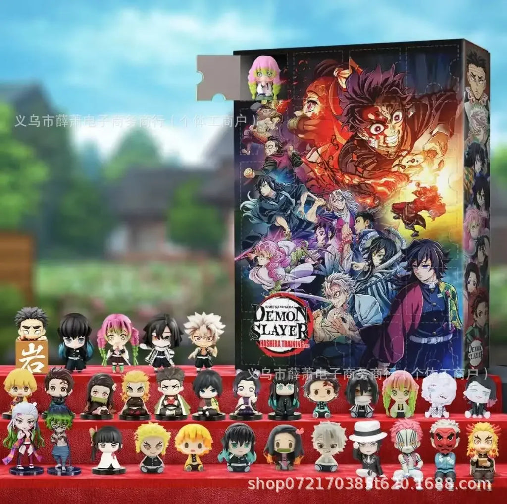 Calendrier de l'Avent Demon Slayer 2025, boîte Surprise de 24 jours, 2 figurines de dessin animé, compte à rebours périphérique, jouet de noël pour enfants, cadeau