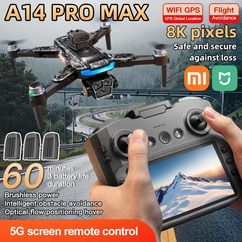 Xiaomi A14Pro max GPS Drone 4K professionnel double caméra Dron moteur sans brosse WIFI FPV pliable RC quadrirotor hélicoptère jouets