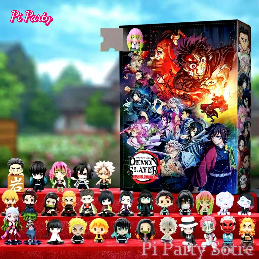 Calendrier de l'Avent Demon Slayer 2025, boîte Surprise de 24 jours, 2 figurines de dessin animé, compte à rebours périphérique, jouet de noël pour enfants, cadeau