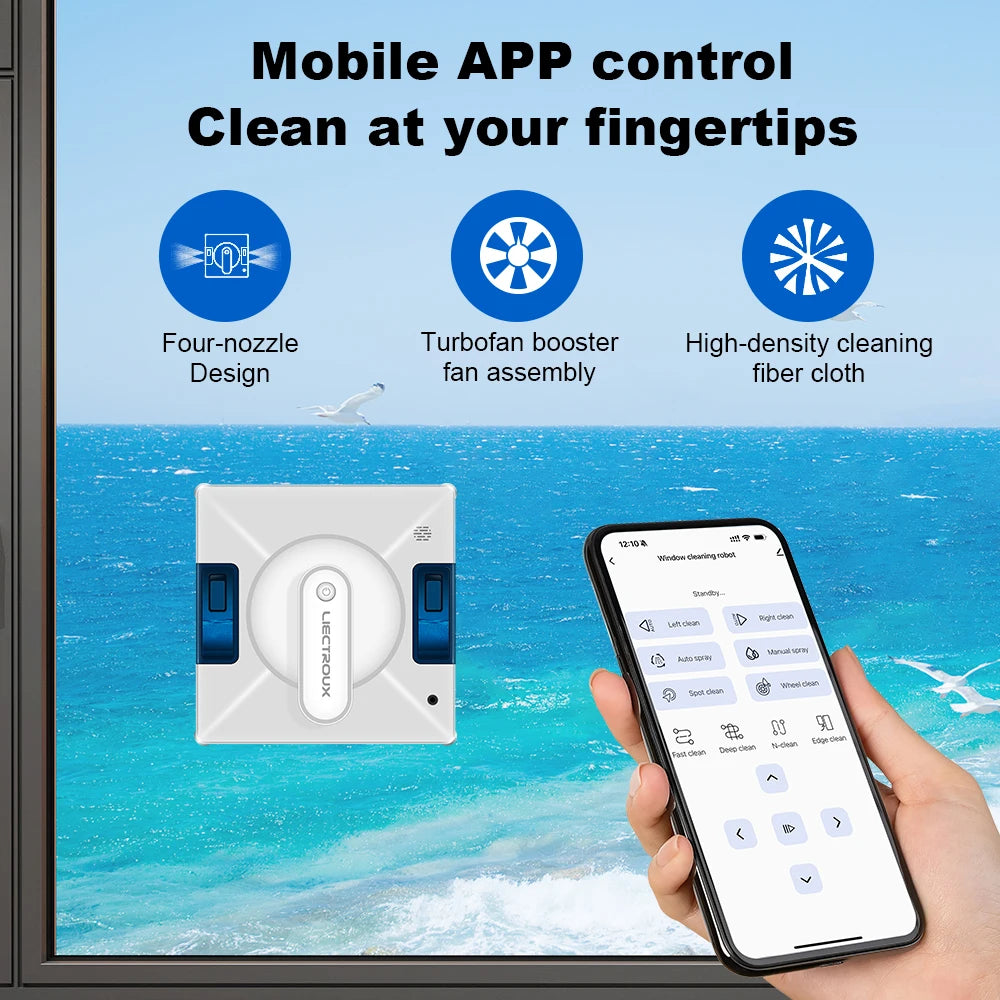 Robot nettoyeur de vitres Liectroux YW509, pulvérisation d'eau bidirectionnelle, robot de nettoyage de vitres pour sols en verre, robot aspirateur pour fenêtres, navigation intelligente,Fonctionnement san
