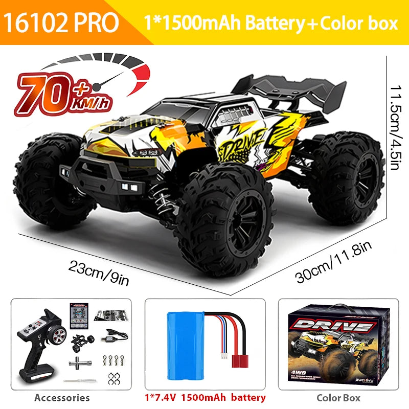 Voiture VersiRC avec LED pour Enfants, Télécommande, Monster Drift High Speed, Camion 4x4, Jouets vs Wltoys 144001, 1:16, 70km, h ou 50km, H