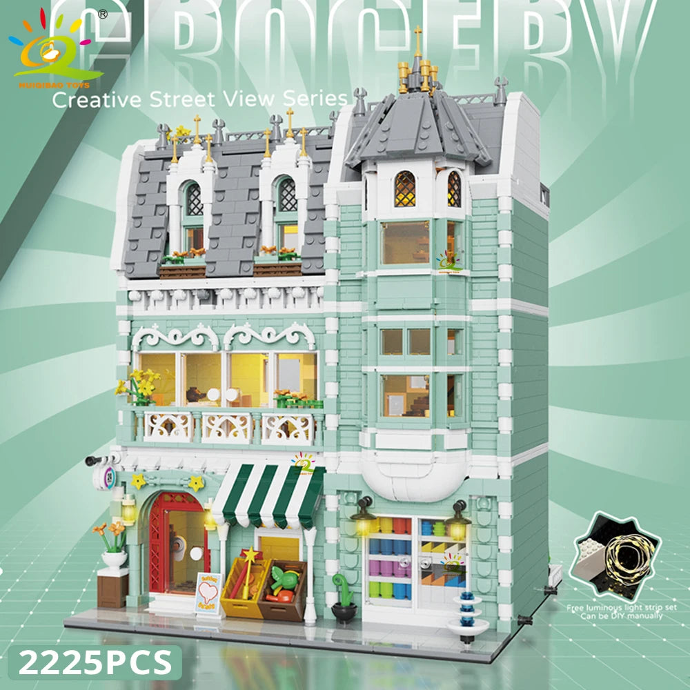 HUIQIBAO jouets MOC ville coin café Architecture Style rue vue Micro blocs de Construction pour enfants briques de Construction