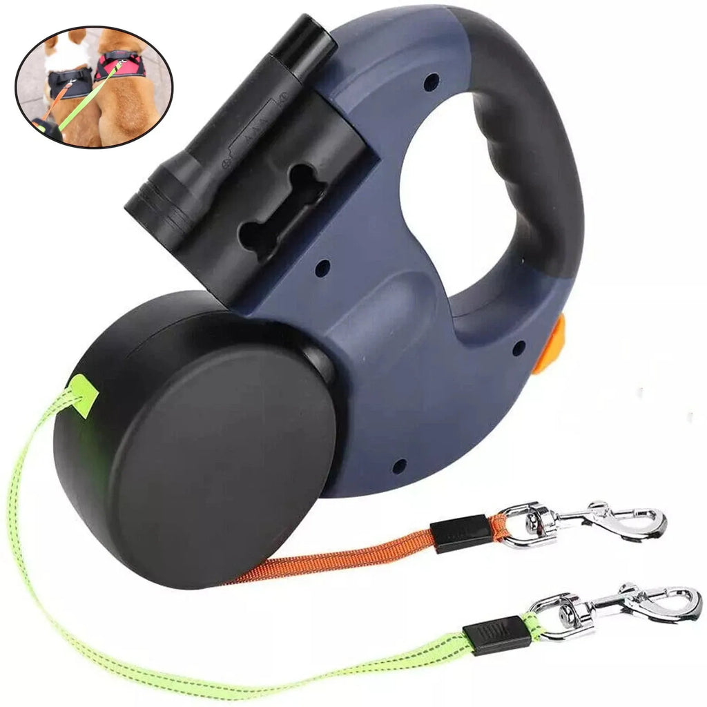 Laisse rétractable pour animaux de compagnie, 2 chiens, Double corde, avec lampe de poche, enchevêtrement, double chien, pivotant à 360 degrés, sans enchevêtrement, 3M
