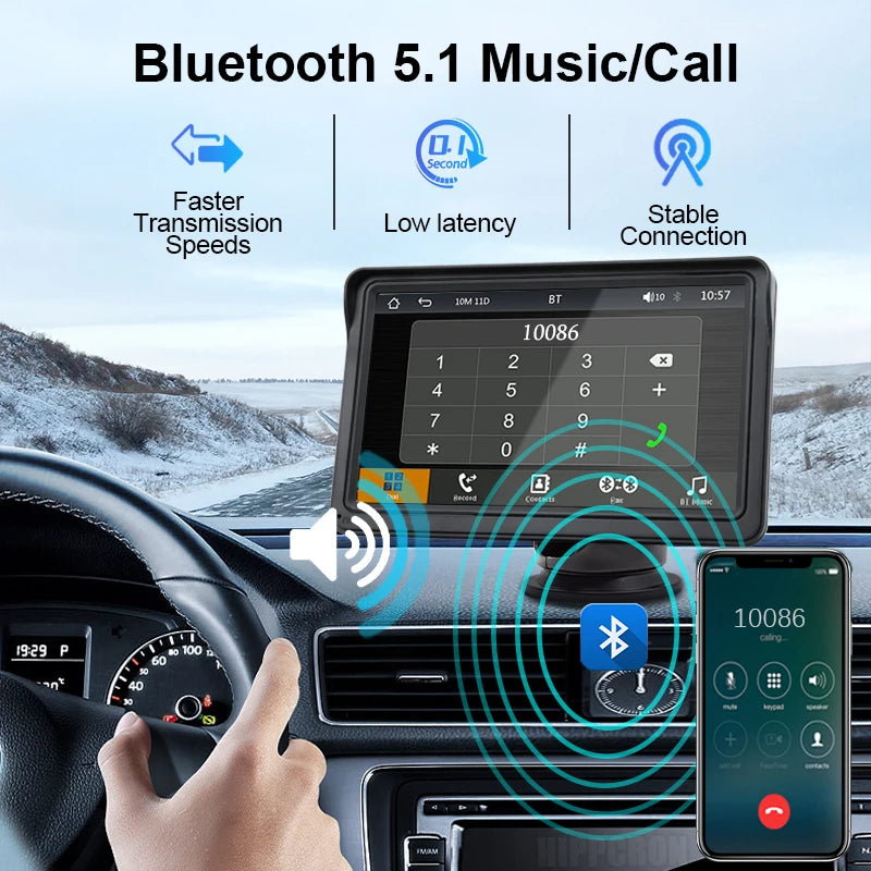 Hippcron-Lecteur vidéo de limitation d'autoradio, Carplay sans fil, Android Auto, écran tactile universel portable, 7 pouces