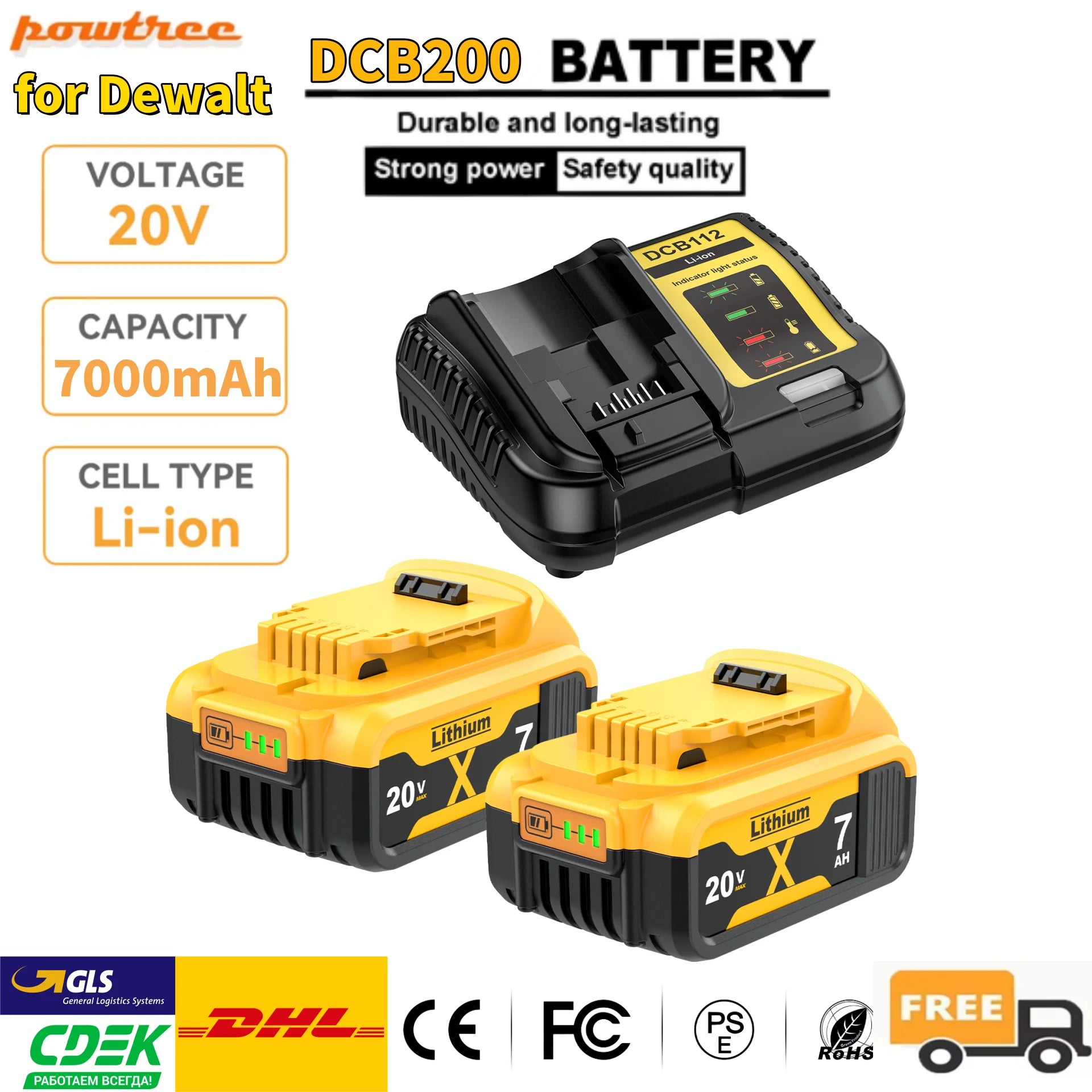 Pour Dewalt 18 V/20 volts MAX DCB200 remplacement de batterie au Lithium 18 V DCB203 DCB184 DCB182 180 DCB181 DCB182 DCB201 DCB206 chargeur