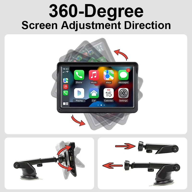 Hippcron-Lecteur vidéo de limitation d'autoradio, Carplay sans fil, Android Auto, écran tactile universel portable, 7 pouces