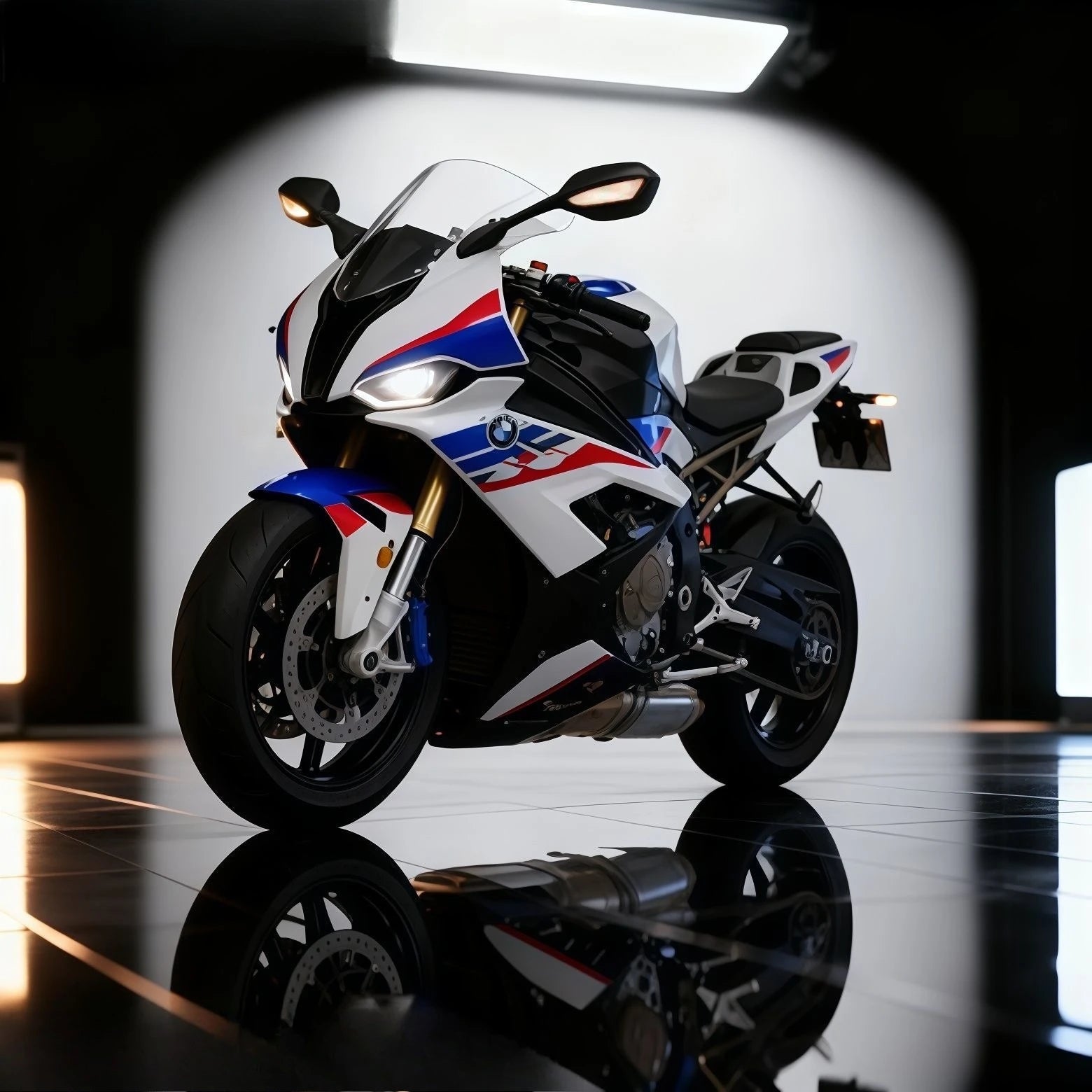 Réplique modèle extra-large à l'échelle 1:6 d'une moto BMW S1000RR, avec allumage réaliste et effet spray de démarrage. Moteur garçon