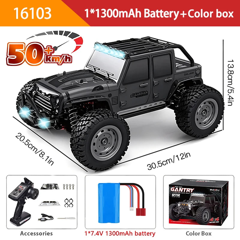 Voiture VersiRC avec LED pour Enfants, Télécommande, Monster Drift High Speed, Camion 4x4, Jouets vs Wltoys 144001, 1:16, 70km, h ou 50km, H