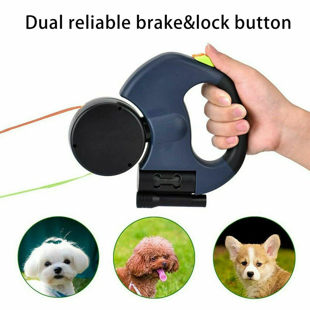 Laisse rétractable pour animaux de compagnie, 2 chiens, Double corde, avec lampe de poche, enchevêtrement, double chien, pivotant à 360 degrés, sans enchevêtrement, 3M