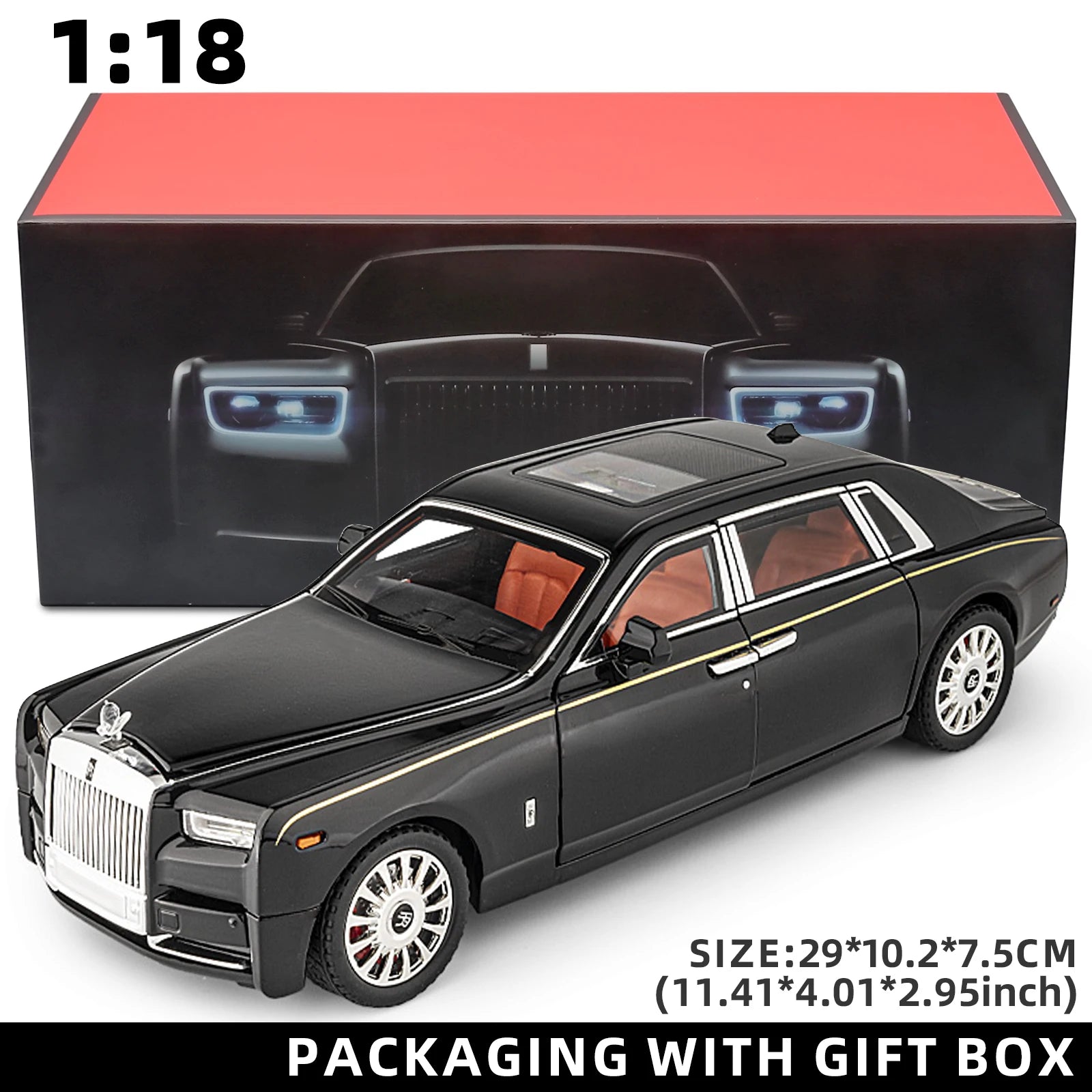 Voiture miniature Rolls-Royce Phantom à l'échelle 1:18, en alliage de zinc, avec rétrofriction, effets sonores et lumineux, modèle réduit réaliste (Toy111).
