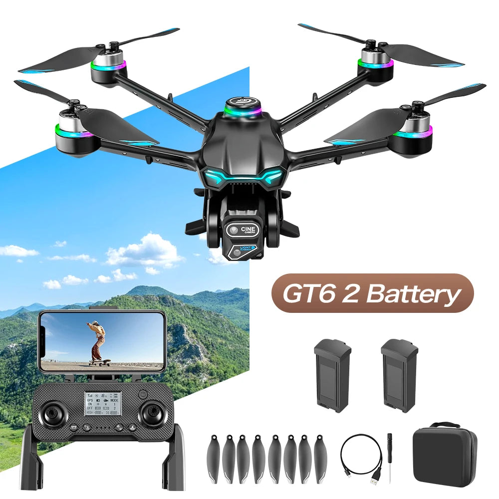 2025 Hot GT6 Drone 8K professionnel HD double caméra GPS retour intelligent 5G WIFI évitement d'obstacles sans brosse pliable quadrirotor Dron