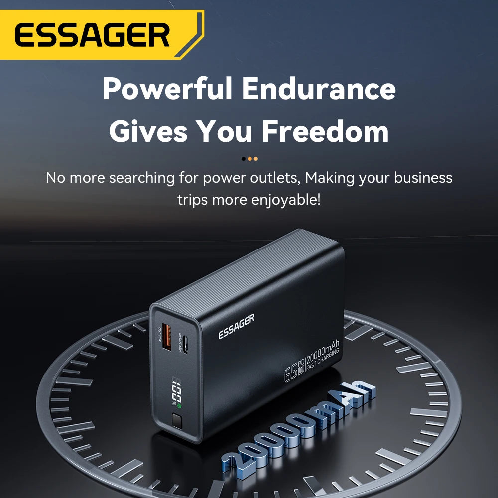 Essager batterie externe 20000mAh Portable PD 65W charge rapide téléphone Portable batterie externe Powerbank pour iPhone17 16 15 ordinateur Portable Mac