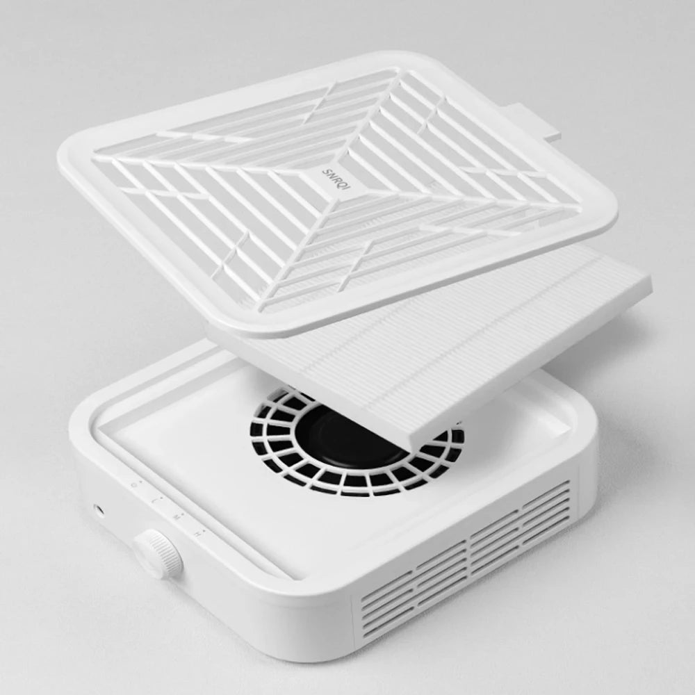 Aspirateur à ongles sans balais à turbine, aspiration puissante 120 W, pour manucure, avec filtre amovible et vitesse réglable.