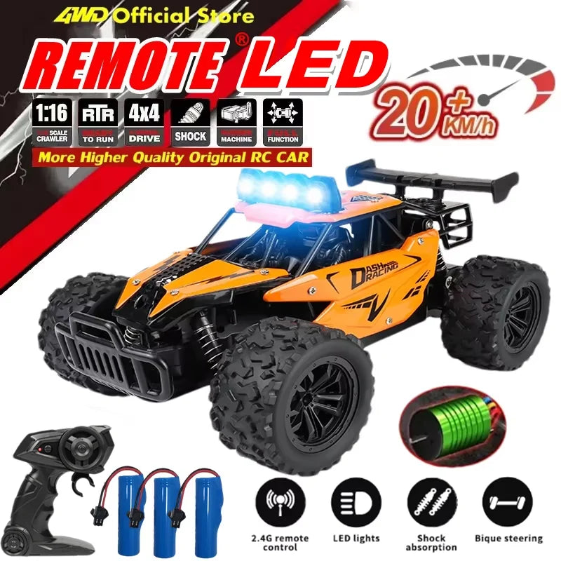 Voiture télécommandée RC Drift Racing 1:16, véhicule tout-terrain en alliage, Radio 2.4G, camions à grande vitesse avec lumière LED, cadeau d'escalade, jouet pour enfant