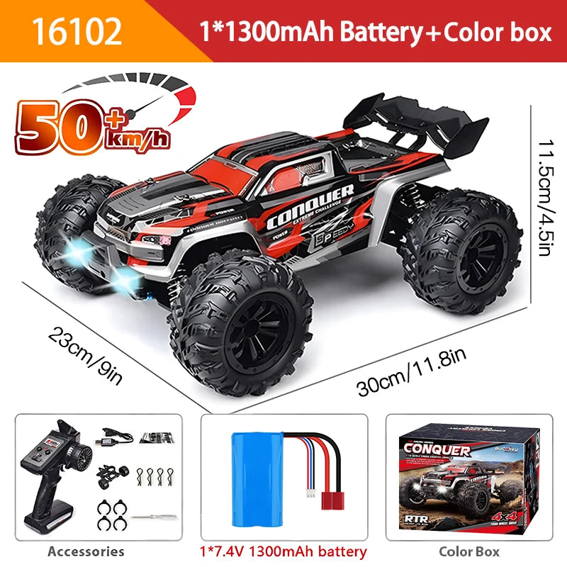 Voiture VersiRC avec LED pour Enfants, Télécommande, Monster Drift High Speed, Camion 4x4, Jouets vs Wltoys 144001, 1:16, 70km, h ou 50km, H