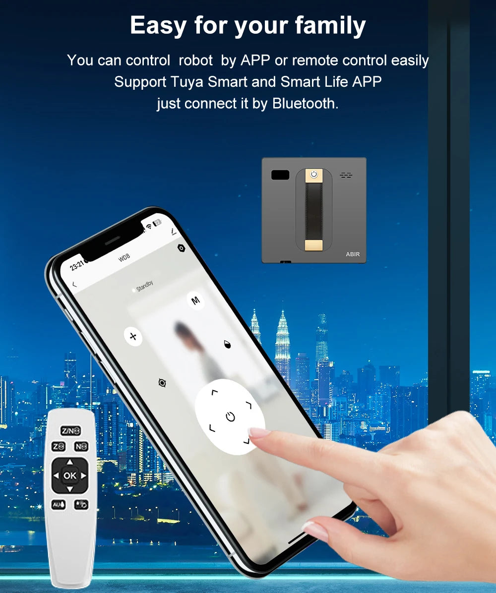 Robot aspirateur de fenêtre ABIR WD8, double pulvérisation d'eau, essuyage intelligent AI, Laser mis à jour, lavage mural de verre pour maison intelligente