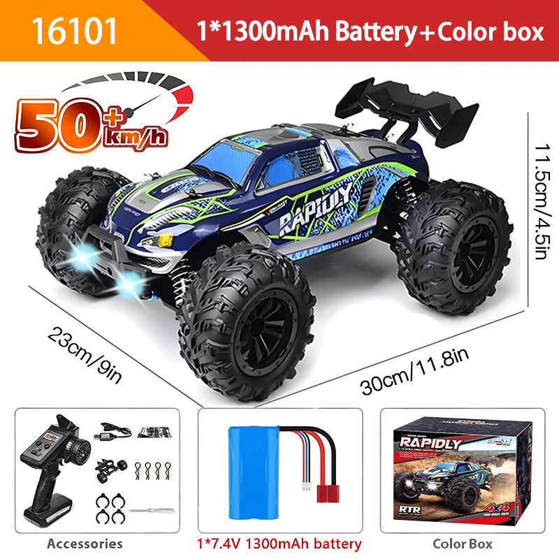 Voiture VersiRC avec LED pour Enfants, Télécommande, Monster Drift High Speed, Camion 4x4, Jouets vs Wltoys 144001, 1:16, 70km, h ou 50km, H