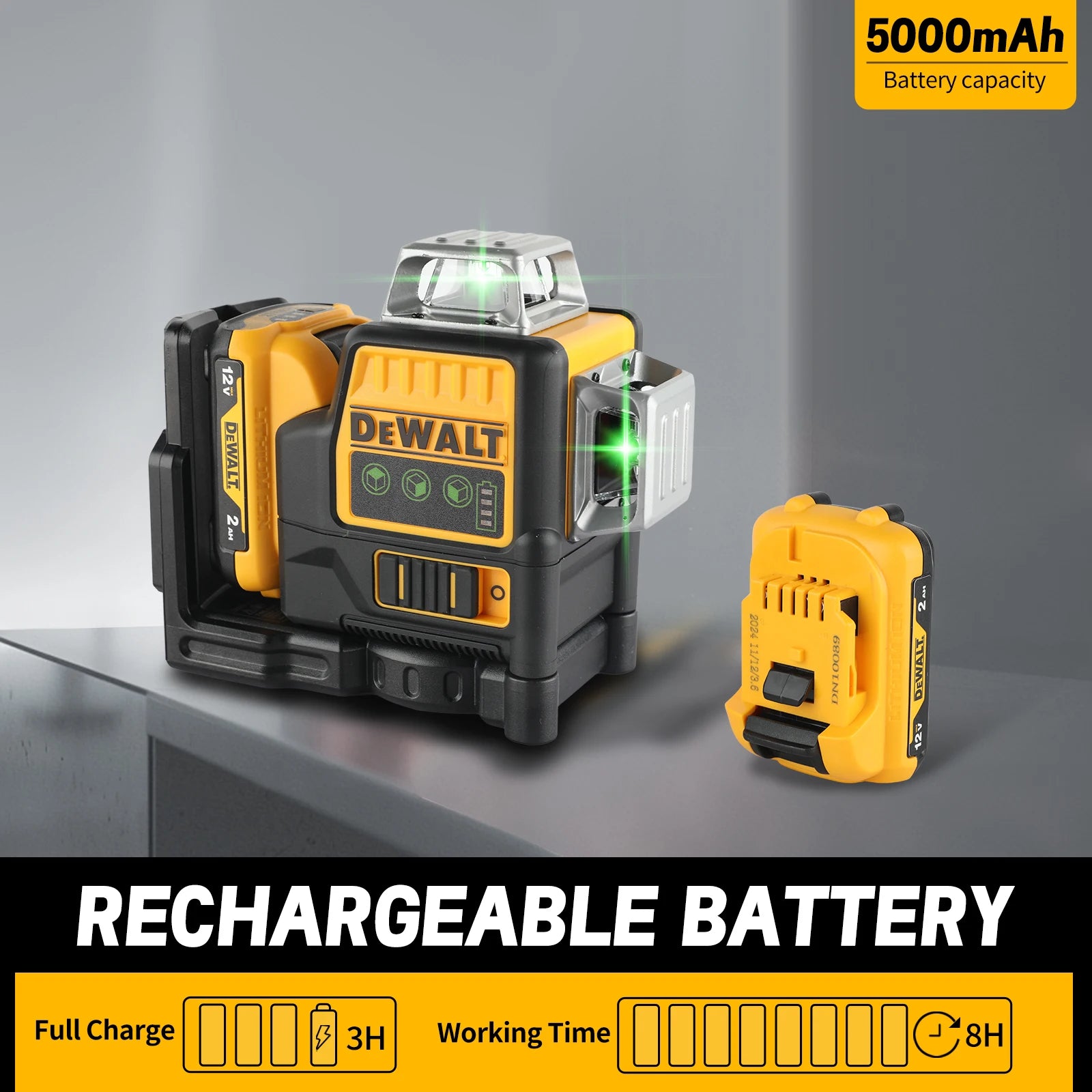 2025 Nouveau Niveau Laser DEWALT DW089LG – Batterie 12V Lithium, Lignes Vertes 360° Horizontales & Verticales, Couverture sur 3 Côtés – Précision Pro pour Bricolage et Chantier