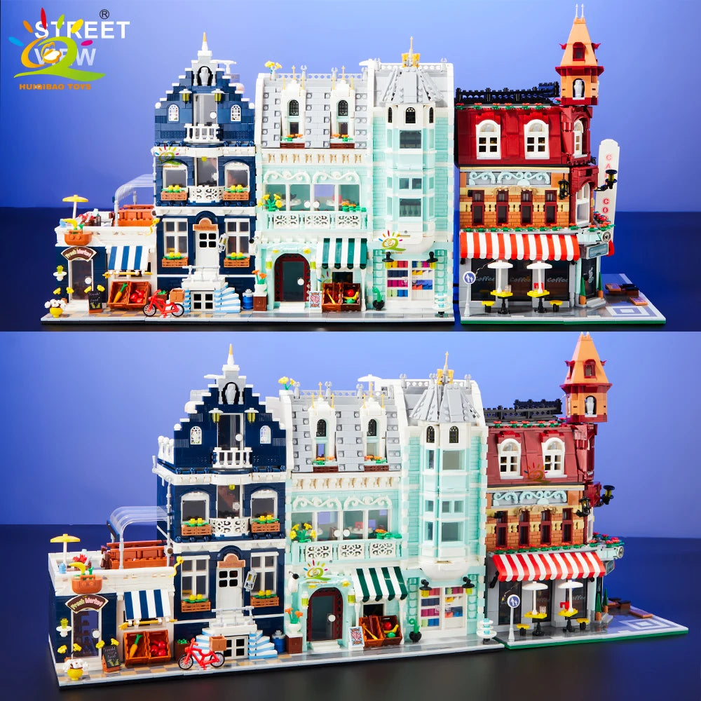 HUIQIBAO jouets MOC ville coin café Architecture Style rue vue Micro blocs de Construction pour enfants briques de Construction