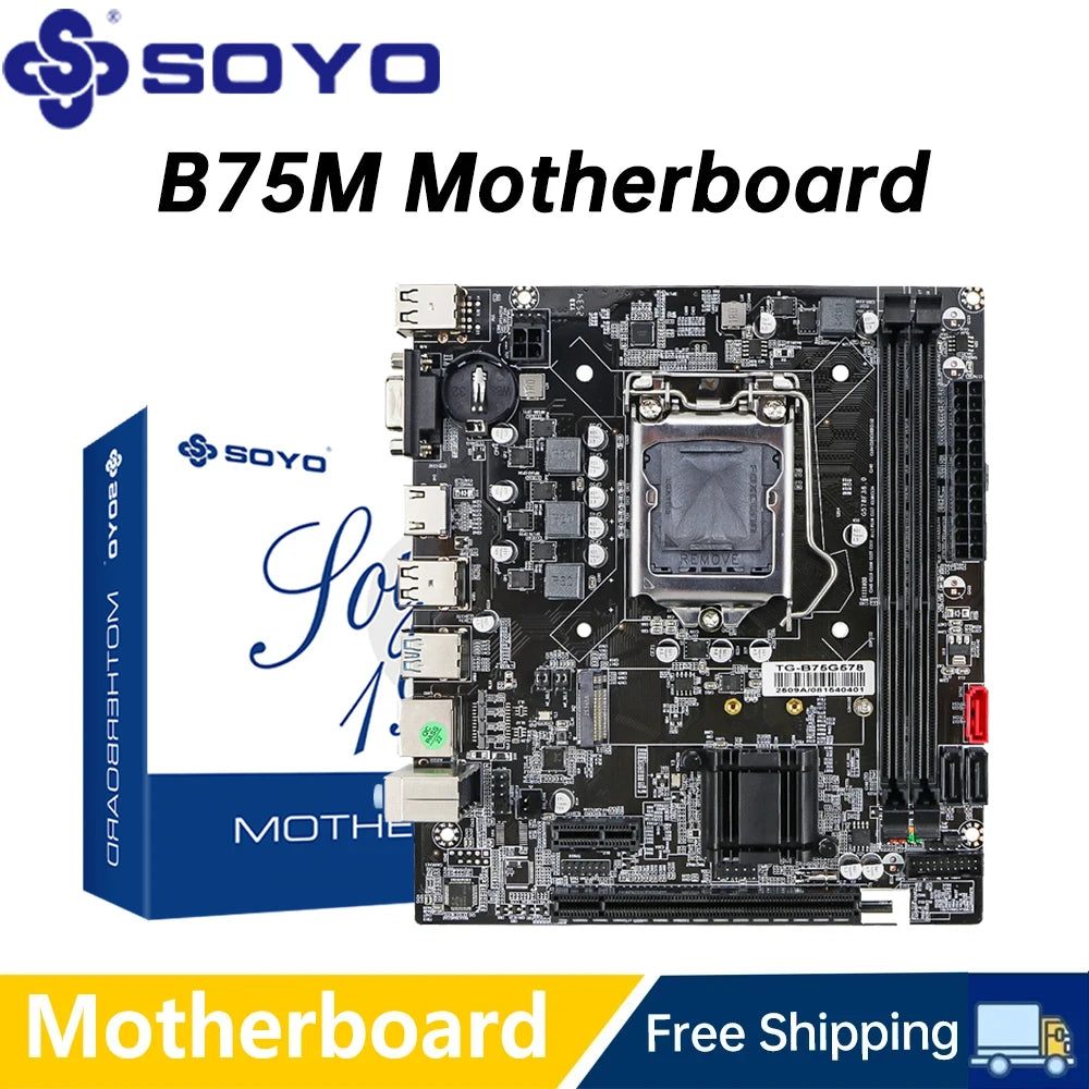 SOYO B75M carte mère M.2 NVME PCIEx16 DVI prend en charge la RAM DDR3 double canal Intel Core 2/3 Gen CPU LGA1155 pour ordinateur de jeu