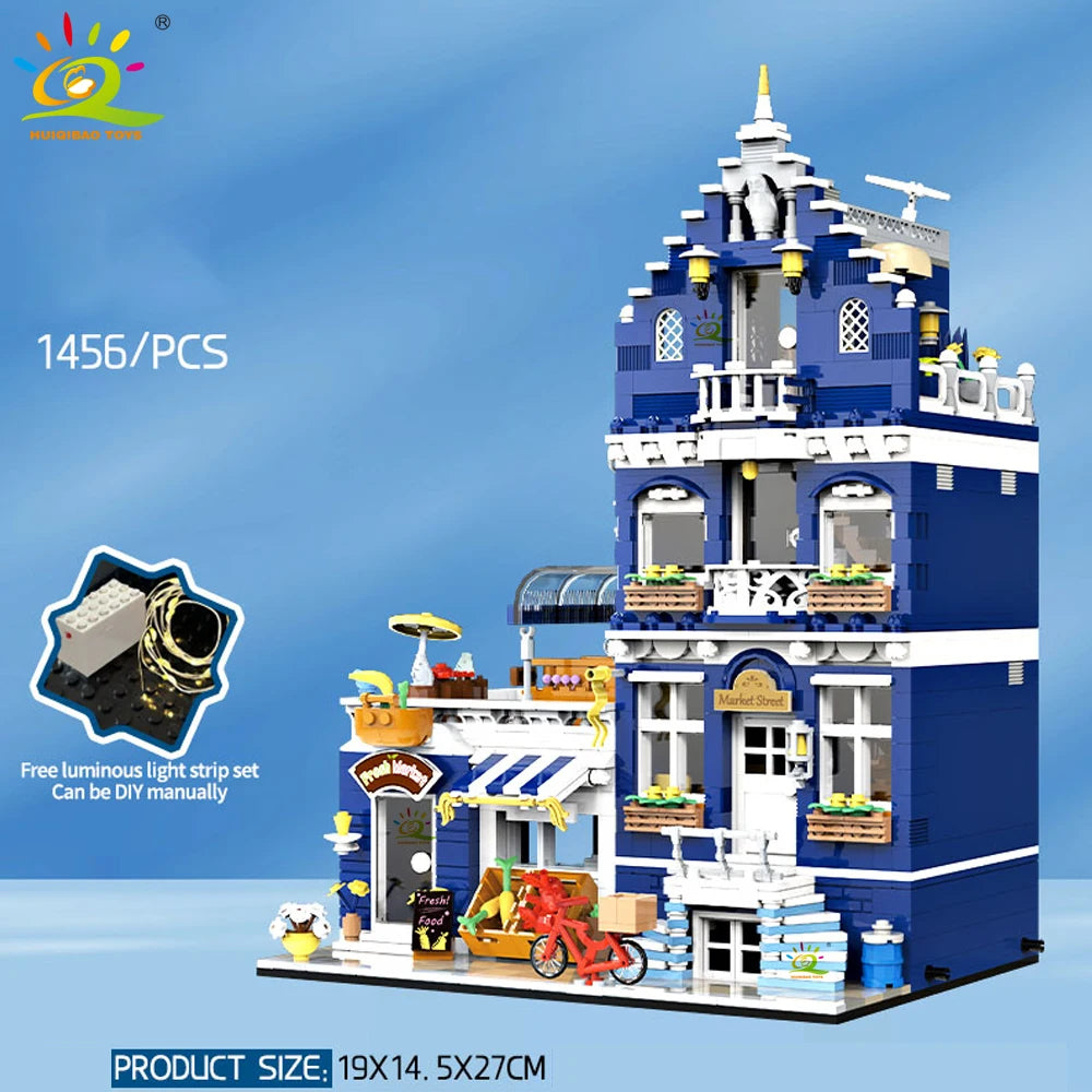 HUIQIBAO jouets MOC ville coin café Architecture Style rue vue Micro blocs de Construction pour enfants briques de Construction