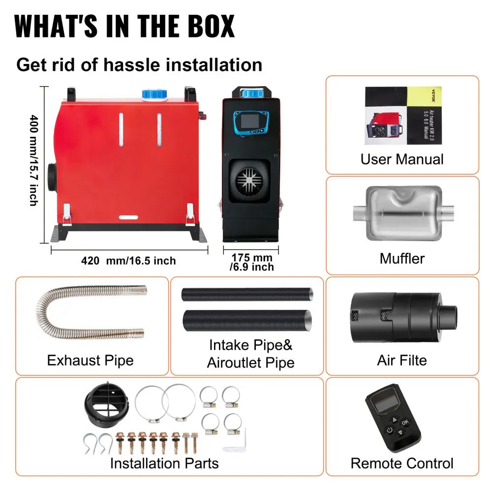VEVOR – chauffage de voiture à Air Diesel, 5/8kw, 12V, avec télécommande, interrupteur LCD, silencieux, pour camion, bateau, camping-car, chauffage auxiliaire de stationnement
