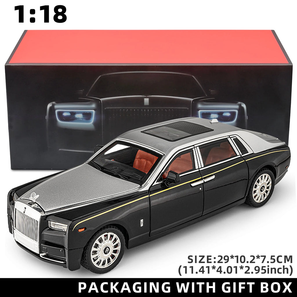 Voiture miniature Rolls-Royce Phantom à l'échelle 1:18, en alliage de zinc, avec rétrofriction, effets sonores et lumineux, modèle réduit réaliste (Toy111).