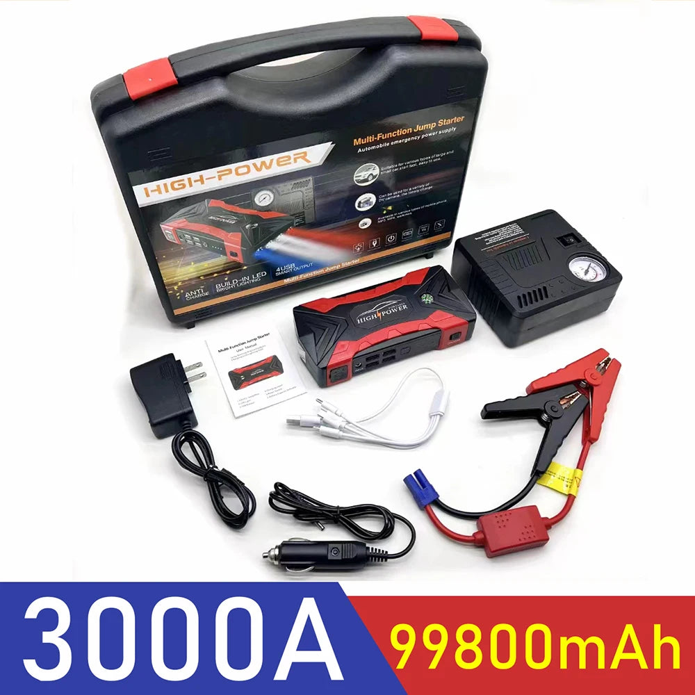 Démarreur de saut de voiture 99800mAh 20000mAh, dispositif de démarrage 3000A, batterie externe Portable, lanceur de démarreur pour Articles de Booster de voiture