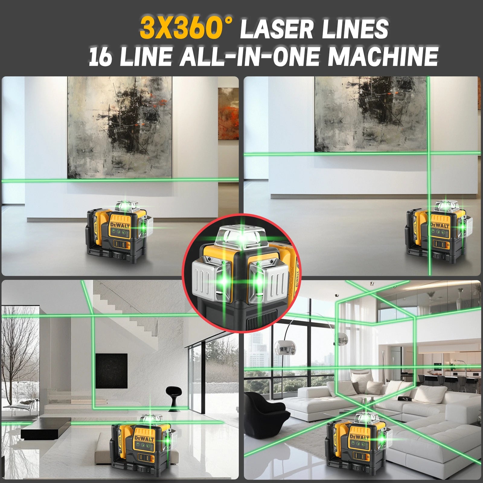 2025 Nouveau Niveau Laser DEWALT DW089LG – Batterie 12V Lithium, Lignes Vertes 360° Horizontales & Verticales, Couverture sur 3 Côtés – Précision Pro pour Bricolage et Chantier