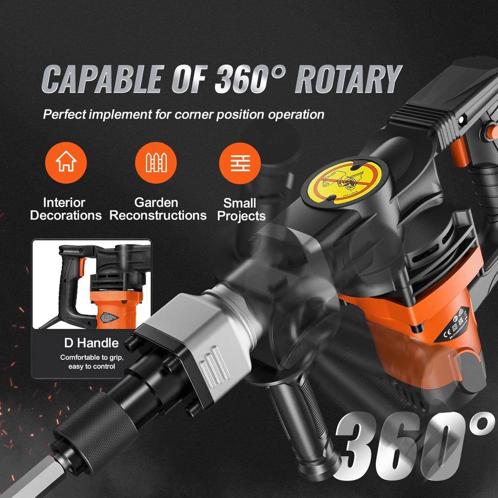 SucceBuy 1400W marteau à cric de démolition marteau à cric électrique robuste 2900 BPM brise-béton 2 pièces fraises écaillage  ⬆ Page priceapplies to limited qu