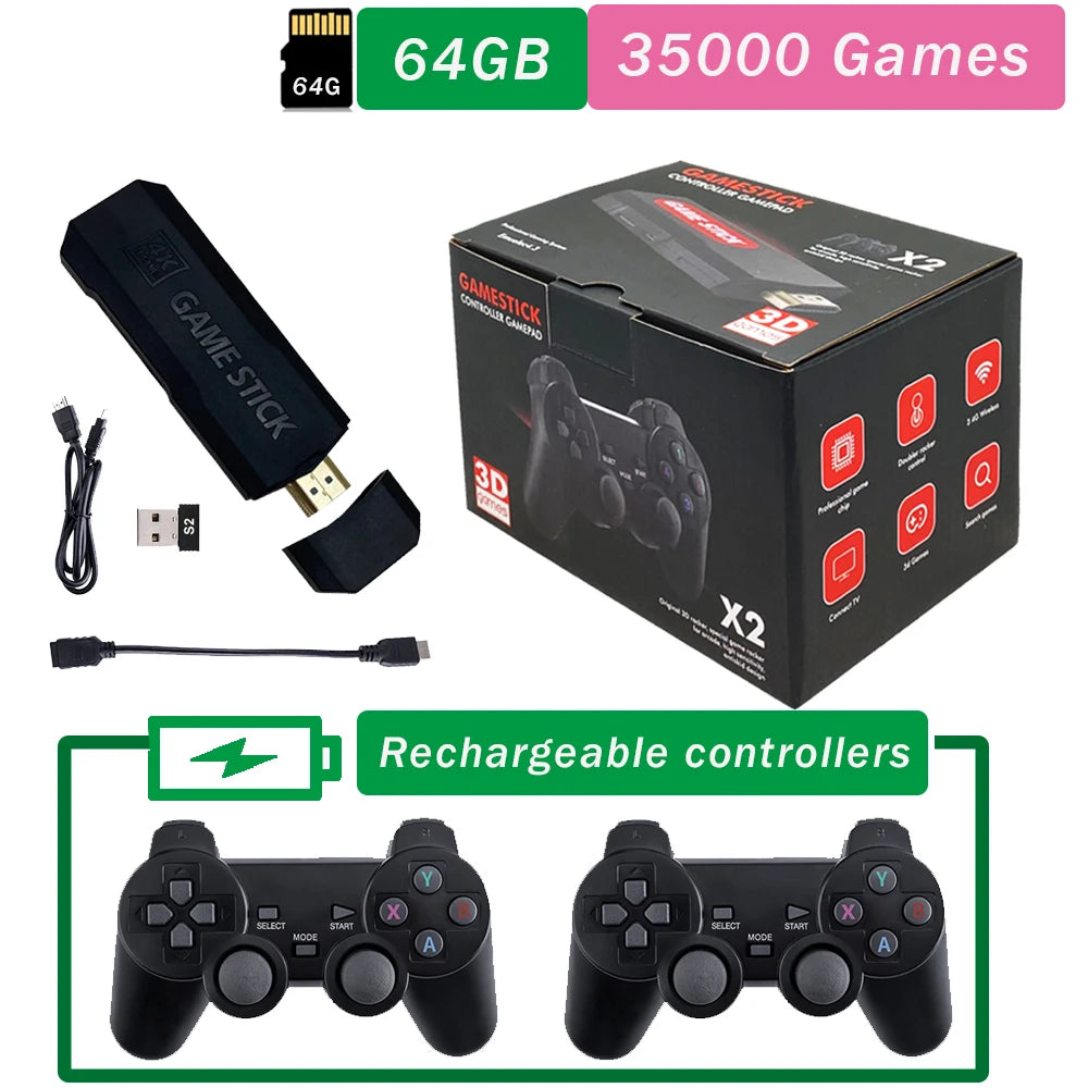 Console de jeu vidéo GD10 X2 Pro 4K HD 2024, Double contrôleur sans fil rechargeable 2.4G pour 64 go 128 go et 256 go 58000 jeux