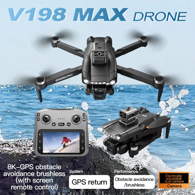 Nouveau drone Xiaomi V198 GPS MAX avec caméra HD professionnelle 8K, Wi-Fi 5G, moteur brushless, détection de barrières laser et quadricoptère pliable