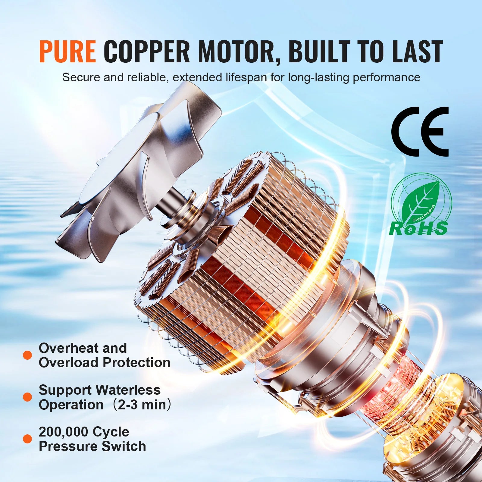 Pompe à membrane VEVOR 12 V, débit 1,8/3/3,5/5 GPM, 3/4/5 chambres, pression réglable de 40 à 100 PSI, raccord MNPT 1/2" pour camping-car, yacht, food truck et caravane.