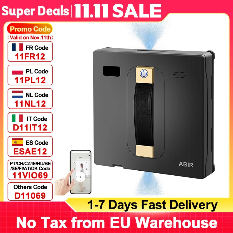 Robot aspirateur de fenêtre ABIR WD8, double pulvérisation d'eau, essuyage intelligent AI, Laser mis à jour, lavage mural de verre pour maison intelligente