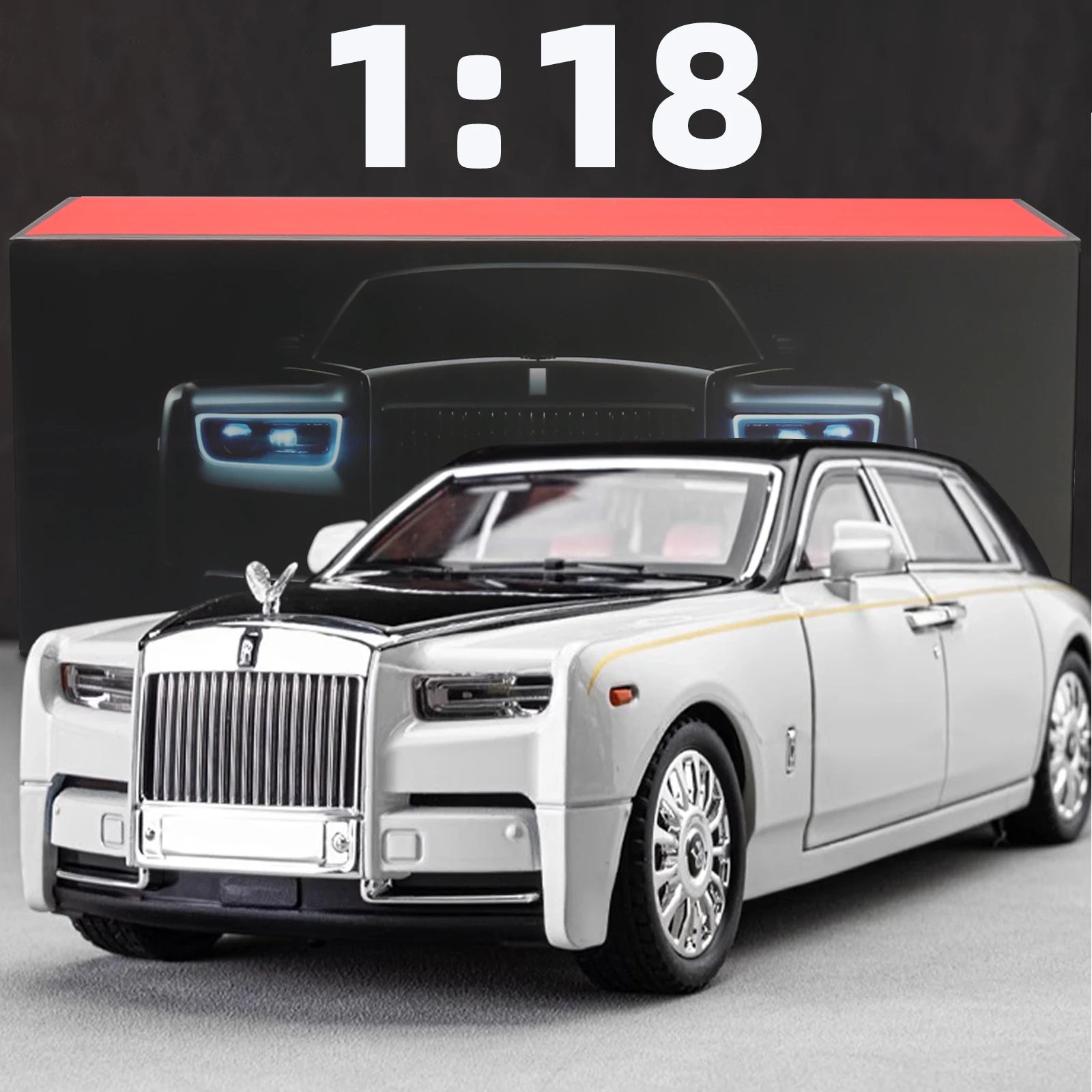 Voiture miniature Rolls-Royce Phantom à l'échelle 1:18, en alliage de zinc, avec rétrofriction, effets sonores et lumineux, modèle réduit réaliste (Toy111).