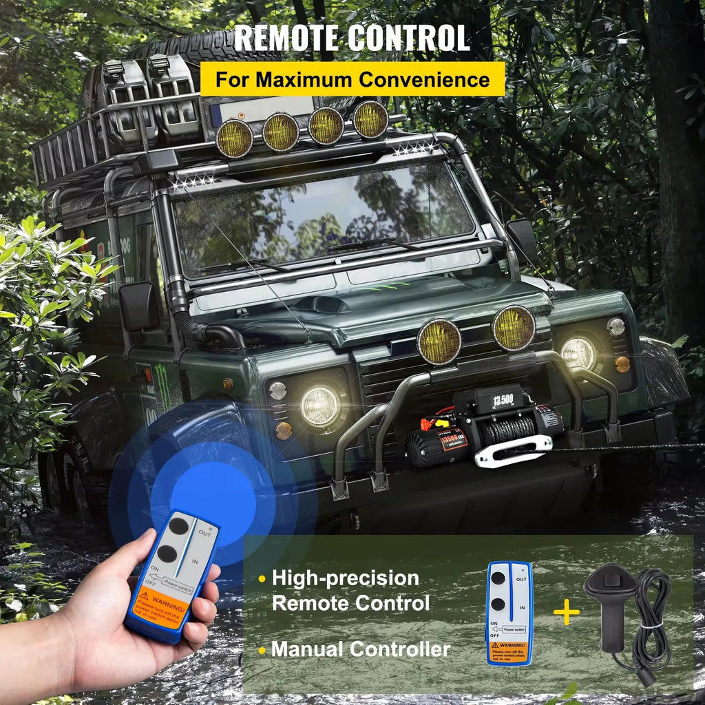 VEVOR treuil électrique 12V 13500lbs/6123KG corde de remorquage synthétique 27M/92FT avec contrôle Romote pour remorque de voiture ATV camion bateau